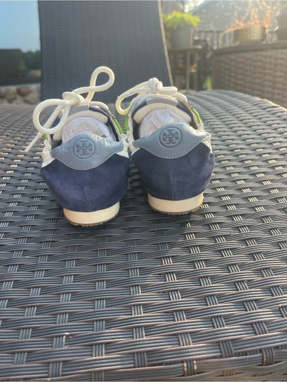 Tory Burch Navy, White & Lime Green Lace-Up Sneakers